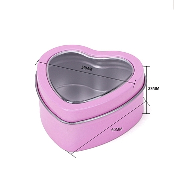 Tinplate Tins Gift Boxes with Clear Window Lid, Heart Storage Box, Pearl Pink, 6x5.9x2.7cm