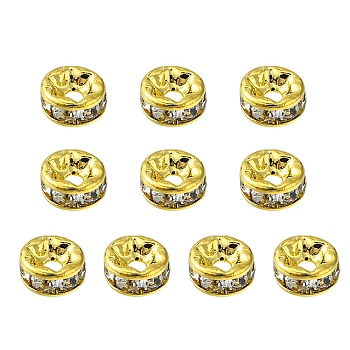 Brass Rhinestone Spacer Beads, Grade A, Straight Flange, Rondelle, Crystal, Golden, 4x2mm, Hole: 0.8mm