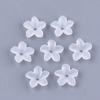 5-Petal Transparent Acrylic Bead Caps, Frosted, Flower, Clear, 11x11x3mm, Hole: 1.2mm