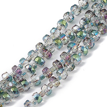 Transparent Electroplate Glass Beads Strands, Faceted, Rondelle, Half Plated, Sea Green, 5.5x3.5~4mm, Hole: 1mm, about 100pcs/strand, 21.65~22.05 inch(55~56cm)