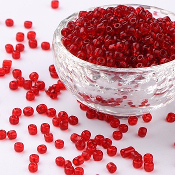 (Repacking Service Available) Glass Seed Beads, Transparent, Round, Crimson, 6/0, 4mm, Hole: 1.5mm, about 12G/bag