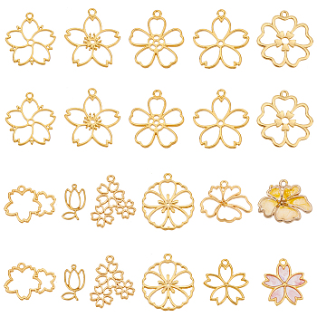 22Pcs 11 Styles Alloy Open Back Bezel Pendants, Flower Charms for DIY UV Resin, Epoxy Resin, Pressed Flower Jewelry, Golden & Light Gold, 24.5~36x14~33.5x2~2.5mm, Hole: 1.5~2.5mm, 2pcs/style
