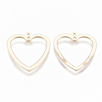Brass  2-Loop Link Pendants, Heart, Nickel Free, Real 18K Gold Plated, 21x19x1mm, Hole: 1mm