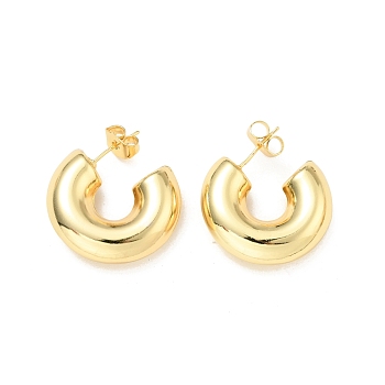Rack Plating Brass C-shape Stud Earrings, Half Hoop Earrings for Women, Cadmium Free & Lead Free, Real 18K Gold Plated, 25.5x7.5mm, Pin: 0.8mm