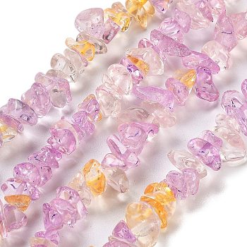 Transparent Crackle Glass Beads Strands, Chips, Flamingo, 3~7x8.5~12.5mm, Hole: 1.4mm, about 360pcs/strand, 324.80''(825cm)