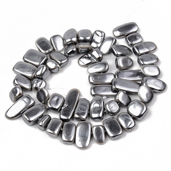 Electroplate Natural Freshwater Shell Beads Strands, Nuggets, Gray, 7~9x7~27x4~7mm, Hole: 1mm, about 48~50pcs/strand, 15.75 inch(40cm)
