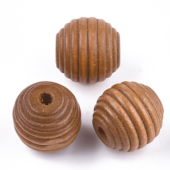 Painted Natural Wood Beehive Beads, Round, Saddle Brown, 18x17mm, Hole: 3.5~4mm
