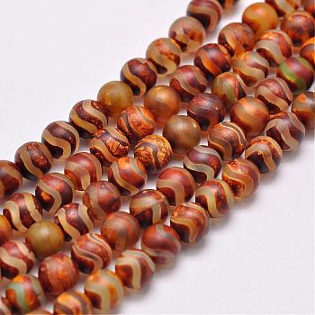 Natural Tibetan Style dZi Beads Strands, Dyed & Heated, Matte Style, Round, Wave Pattern, about 6mm, Hole: 2mm, about 65pcs/strand, 13.8 inch