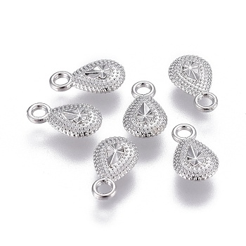 Alloy Charms, Long-Lasting Plated, teardrop, Platinum, 11x6.5x2.5mm, Hole: 1.6mm