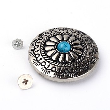 Alloy & Imitation Turquoise Craft Solid Screw Rivet, DIY Leather Craft Nail, Flat Round, Blue, 30x9.5mm, Hole: 2.5mm, Screw: 5x3mm and 7x3.5mm