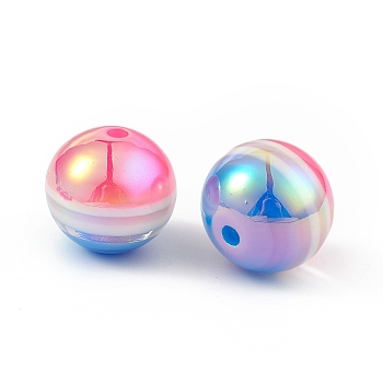 UV Plating Rainbow Iridescent Resin Beads, Round, Colorful, 16x15mm, Hole: 3mm