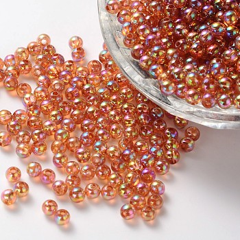 Eco-Friendly Transparent Acrylic Beads, Round, AB Color, FireBrick, 6mm, Hole: 1.5mm, about 4000pcs/500g