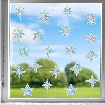 16 Sheets 4 Styles Waterproof PVC Colored Laser Stained Window Film Static Stickers, Electrostatic Window Decals, Star Pattern, 350x840mm, 4 sheets/style