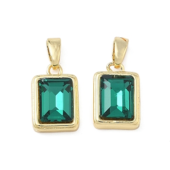 Brass Glass Charms, Rectangle Charms, Lead Free & Cadmium Free, Long-Lasting Plated, Rack Plating, Faceted, Golden, 13x8.5x4.5mm, Hole: 4.5x2mm
