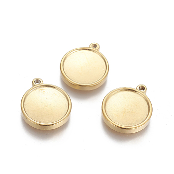 Vacuum Plating 304 Stainless Steel Pendants Cabochon Settings, Flat Round, Golden, Tray: 16mm, 21x18x3.3mm, Hole: 1.8mm