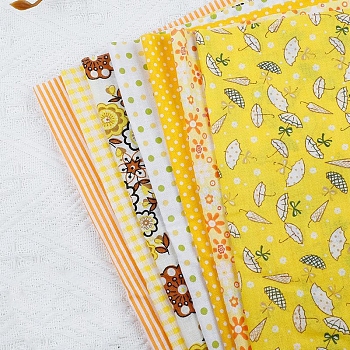Cotton Fabric, for Patchwork, Sewing Tissue to Patchwork, Square with Flower Pattern, Gold, 25x25cm, 7 sheets/set
