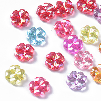 Transparent Acrylic Beads, AB Color Plated, Faceted Clover, Mixed Color, 11.5x11.5x4.5mm, Hole: 1.5mm, about 1660pcs/500g