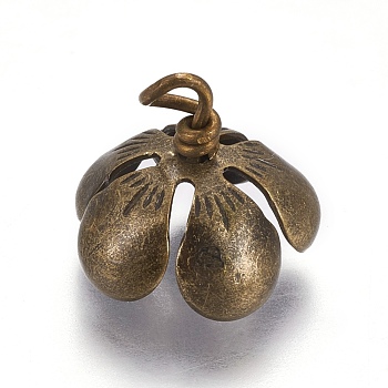 Brass Bead Cap Pendant Bails, for Globe Glass Bubble Cover Pendant Making, Flower, Antique Bronze, 13.5x13x12mm, Hole: 2.3~3mm, Inner Diameter: 12.5x11.5mm