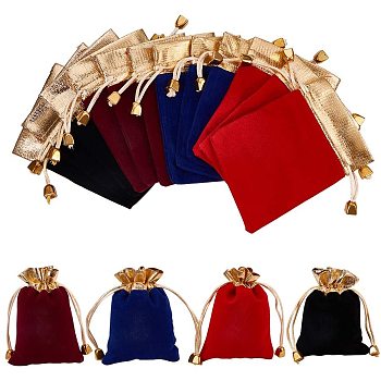 Velvet Jewelry Pouches Bags, Gift Bag, with Plastic Beads, Mixed Color, 12x10cm