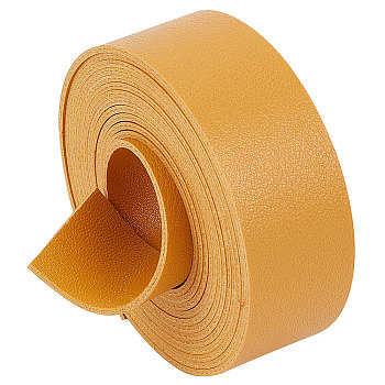 2M Flat Double Face Lychee Pattern Imitation Leather Band, Goldenrod, 25x1.8mm, about 2.19 Yards(2m)/Roll