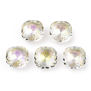 K9 Glass Rhinestone Cabochons, Pointed Back & Back Plated, Faceted, Square, Jonquil, 10x10x6mm