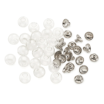 DIY Pendant Making, Round Mechanized Blown Glass Globe Beads, with Rack Plating Brass Bails, Platinum, 10mm
