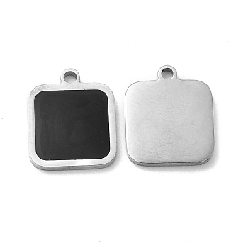 201 Stainless Steel Charms, with Enamel, Square Charm, Stainless Steel Color, 13x11x1.5mm, Hole: 1.2mm