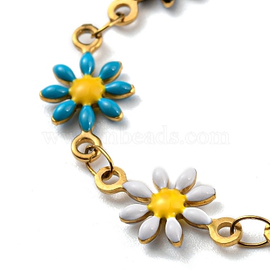 Placage ionique (ip) bracelets de chaîne à maillons de fleurs en acier inoxydable doré 304 avec émail(BJEW-E088-02G-07)-2