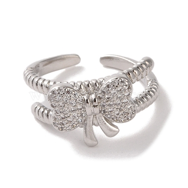 Brass Micro Pave Cubic Zirconia Open Cuff Ring(RJEW-K256-58C-P)-2