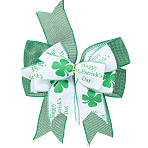 Polyester Clover Pattern Bowknot for Saint Patrick's Day Party Decorations, Green, 341x245x40.5mm(AJEW-WH20080-04A)