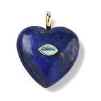 Dyed Natural Lapis Lazuli Pendants, Heart Charms with Brass Micro Pave Cubic Zirconia Findings, Real 18K Gold Plated, Long-Lasting Plated, Rack Plating, 31x25x10mm, Hole: 4mm(G-P585-03G-07)