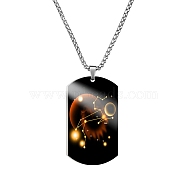 Stainless Steel Constellation Tag Pendant Necklace with Box Chains, Leo, 23.62 inch(60cm)(ZODI-PW0006-01F)