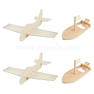 Unfinished Blank Wooden Toys, for DIY Hand Painting Crafts, Airplane and Ship, BurlyWood, 213x255x81mm, 77x41.5x7.5mm(DIY-OC0001-94)
