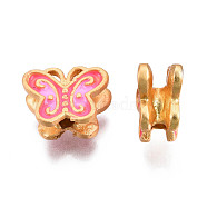 Alloy Enamel Beads, Matte Style, Cadmium Free & Lead Free, Matte Gold Color, Butterfly, Pearl Pink, 9x11x5.5mm, Hole: 1.8mm(KK-N238-085A)