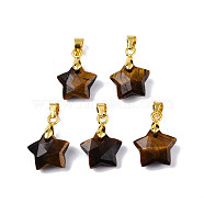 Natural Tiger Eye Charms, with Golden Plated Brass Findings, Faceted Star, Star: 12x12.5x5.5mm, Hole: 3.5x4mm(X-G-N326-142-01)