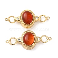 Brass Micro Pave Cubic Zirconia Magnetic Clasps, with Natural Agate, Oval, Red, Real 18K Gold Plated, 34x13.4x10mm, Hole: 1.2mm(KK-A227-20G-03)