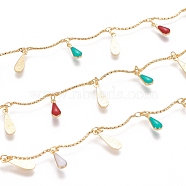 Handmade Brass Bar Link Chains, with Enamel Charms and Spool, Soldered, Long-Lasting Plated, Teardrop, Colorful, Real 18K Gold Plated, 18.5x1mm, about 32.8 Feet(10m)/roll(CHC-I034-16G)