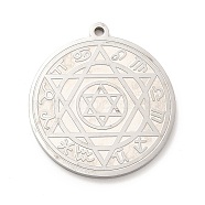 304 Stainless Steel Pendants, Flat Round with Constellation & Star of David Pattern Charm, Stainless Steel Color, 33x30x2mm, Hole: 1.8mm(STAS-M302-01P)