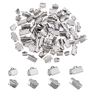 240Pcs 4 Style 304 Stainless Steel Ribbon Crimp Ends, Stainless Steel Color, 6~9.5x6.5~13mm, Hole: 2.5~3x1~2mm, 60pcs/style(STAS-DC0004-25)
