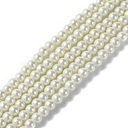 Eco-Friendly Dyed Glass Pearl Round Bead Strands, Cotton Cord Threaded, White, 4~4.5mm, Hole: 0.7~1.1mm, about 104pcs/strand, 15 inch(X-HY-A002-4mm-RB001)