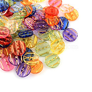 Transparent Acrylic Buttons, Plastic Sewing Buttons for Costume Design, 2-Hole, Dyed, Flat Round, Mixed Color, 13x3mm, Hole: 1mm(X-BUTT-Q031-M)