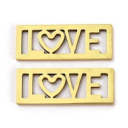 201 Stainless Steel Cabochons, Laser Cut, Rectangle with Word LOVE, Golden, 7.5x20x1mm(STAS-E200-04G)