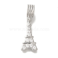 Rack Plating Brass Pave Clear Cubic Zirconia European Dangle Charms, Eiffel Tower Large Hole Pendants, Lead Free & Cadmium Free, Long-Lasting Plated, Platinum, 27mm, Hole: 4mm(KK-H485-24P)