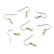 316 Surgical Stainless Steel Earring Hooks, with Beads and Horizontal Loop, Stainless Steel Color, Yellow, 19x19.5x3mm, Hole: 2mm, 21 Gauge, Pin: 0.7mm(STAS-E044-01P-03)