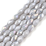 Opaque Solid Color Electroplate Glass Beads Strands, AB Color Plated, Faceted, Teardrop, Slate Gray, 6x4mm, Hole: 0.9mm, about 65~67pcs/strand, 15.35~16.14 inch(39~41cm)(EGLA-N013-P4mm-B05)