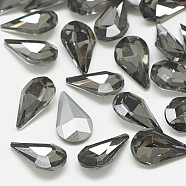 Pointed Back Glass Rhinestone Cabochons, Back Plated, Faceted, teardrop, Black Diamond, 10x6x3mm(RGLA-T082-6x10mm-03)