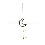 Crystal Chandelier Glass Teardrop Pendant Decorations, Hanging Sun Catchers, with Natural Green Aventurine Chips Beads, Moon, 518mm(HJEW-D029-02G-D)