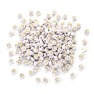 Opaque White Acrylic Beads, Metal Enlaced, Flat Round with Expression, Golden Plated, 7x4mm, Hole: 1.6mm, 200pcs/set(MACR-YW0001-21A)