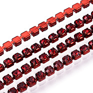 Electrophoresis Iron Rhinestone Strass Chains, Rhinestone Cup Chains, with Spool, Siam, SS12, 3~3.2mm, about 10yards/roll(CHC-Q009-SS12-B21)