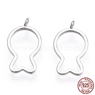 Rhodium Plated 925 Sterling Silver Charms, Hollow Fish Charms, Nickel Free, Real Platinum Plated, 14x8x1mm, Hole: 1.2mm(STER-T004-67P)